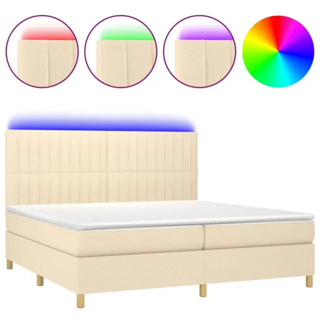Sommier à lattes de lit et matelas et LED Crème 200x200cm Tissu