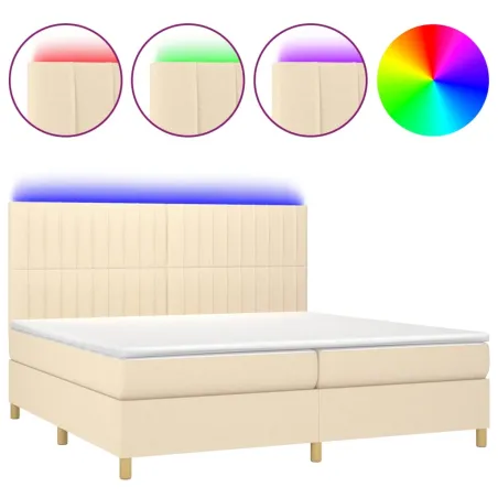 Sommier à lattes de lit et matelas et LED Crème 200x200cm Tissu