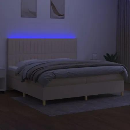Sommier à lattes de lit et matelas et LED Crème 200x200cm Tissu
