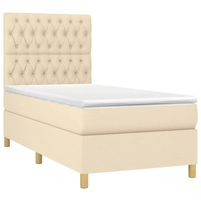 Sommier à lattes de lit et matelas et LED Crème 90x200 cm Tissu