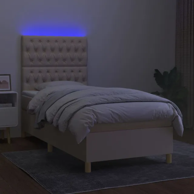 Sommier à lattes de lit et matelas et LED Crème 100x200cm Tissu