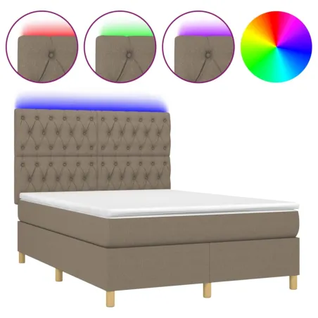Sommier à lattes de lit et matelas et LED Taupe 140x190cm Tissu
