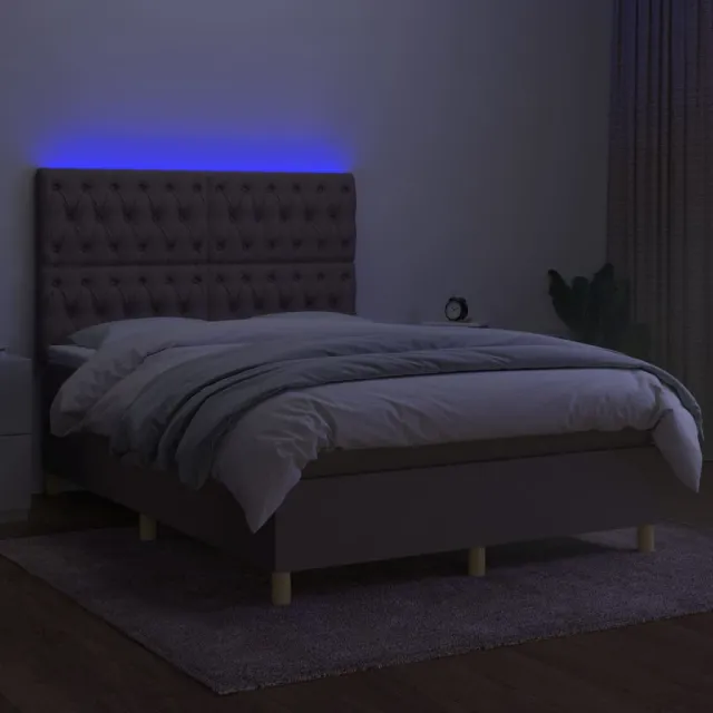 Sommier à lattes de lit et matelas et LED Taupe 140x190cm Tissu