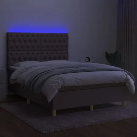 Sommier à lattes de lit et matelas et LED Taupe 140x190cm Tissu