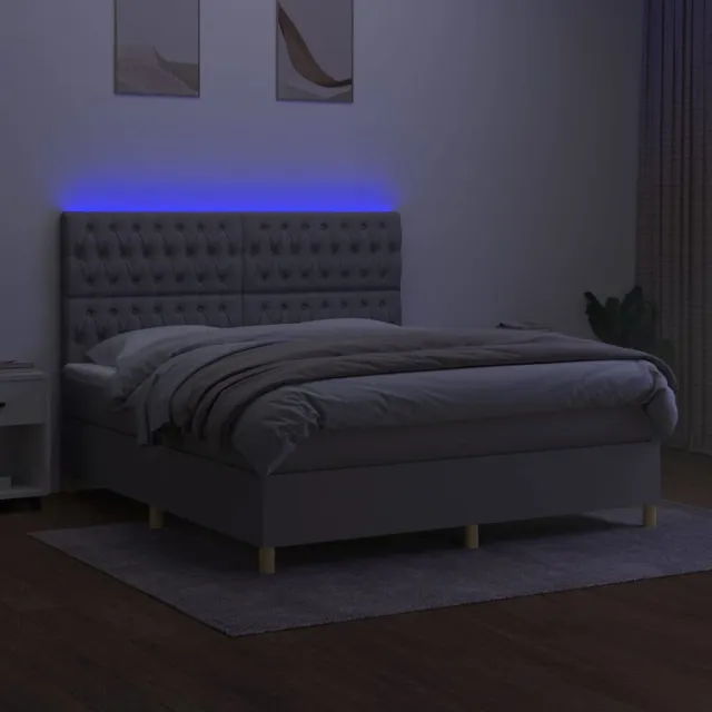 Sommier à lattes de lit matelas et LED Gris clair 160x200 cm