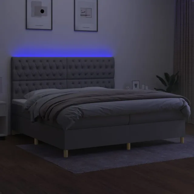 Sommier à lattes de lit matelas et LED Gris clair 200x200 cm