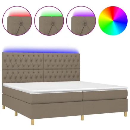 Sommier à lattes de lit et matelas et LED Taupe 200x200cm Tissu 2