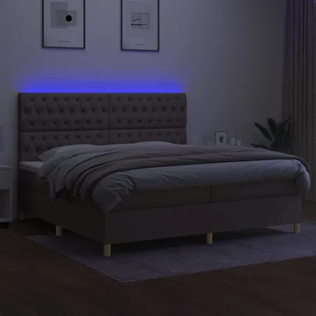 Sommier à lattes de lit et matelas et LED Taupe 200x200cm Tissu
