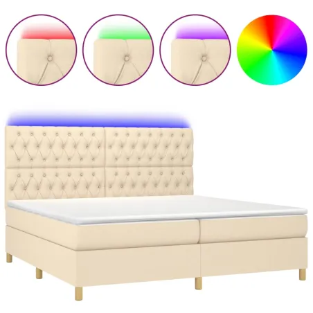 Sommier à lattes de lit et matelas et LED Crème 200x200cm Tissu