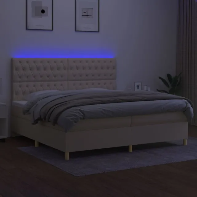 Sommier à lattes de lit et matelas et LED Crème 200x200cm Tissu