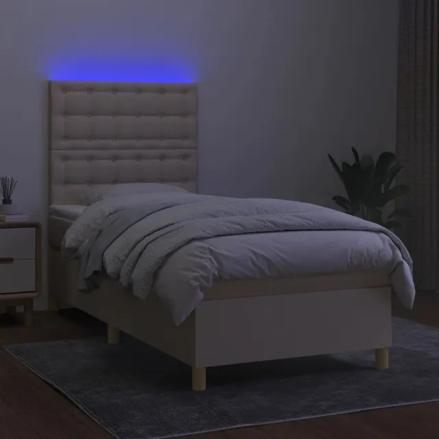 Sommier à lattes de lit et matelas et LED Crème 80x200cm Tissu