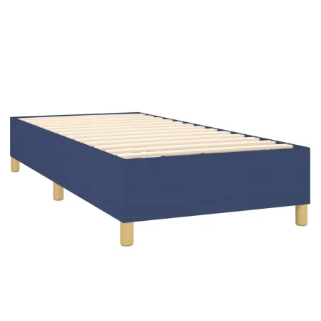 Sommier à lattes de lit et matelas et LED Bleu 80x200cm Tissu