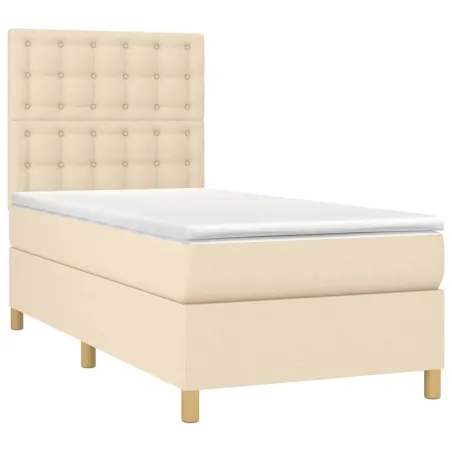 Sommier à lattes de lit et matelas et LED Crème 100x200cm Tissu