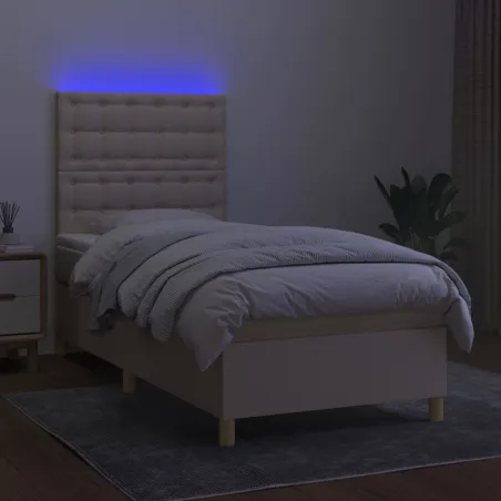 Sommier à lattes de lit et matelas et LED Crème 100x200cm Tissu