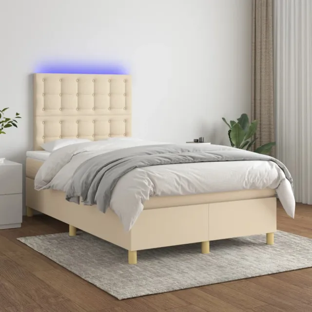 Sommier à lattes de lit et matelas et LED Crème 120x200cm Tissu