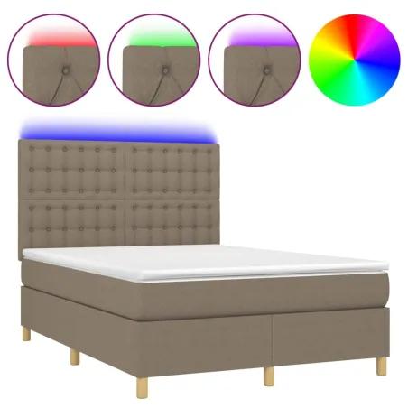Sommier à lattes de lit et matelas et LED Taupe 140x190cm Tissu
