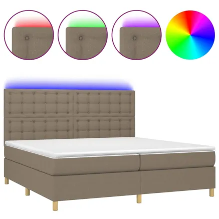 Sommier à lattes de lit et matelas et LED Taupe 200x200cm Tissu 2