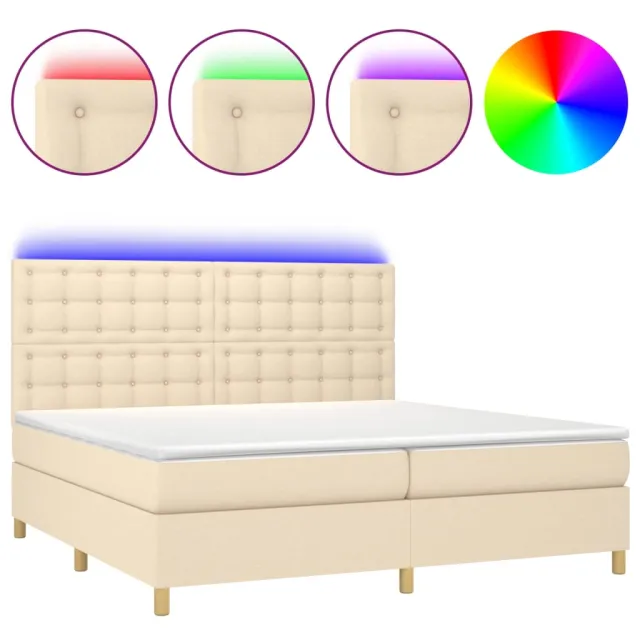 Sommier à lattes de lit et matelas et LED Crème 200x200cm Tissu