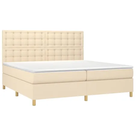 Sommier à lattes de lit et matelas et LED Crème 200x200cm Tissu