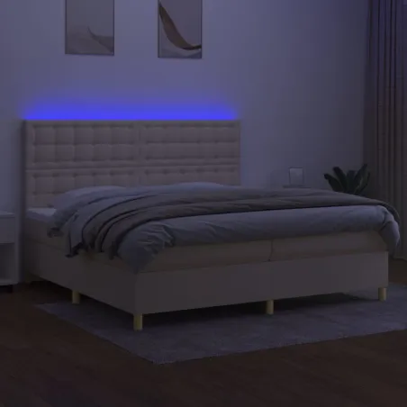 Sommier à lattes de lit et matelas et LED Crème 200x200cm Tissu