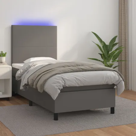 Sommier à lattes de lit avec matelas et LED Gris 80x200 cm
