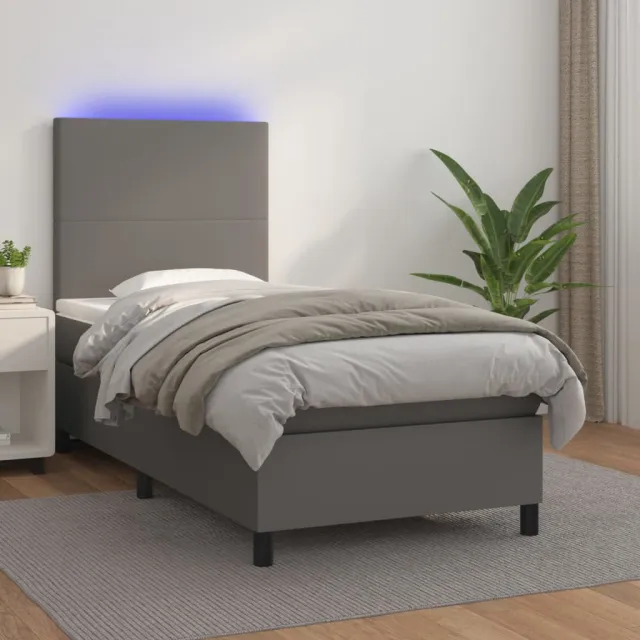 Sommier à lattes de lit avec matelas et LED Gris 90x200 cm