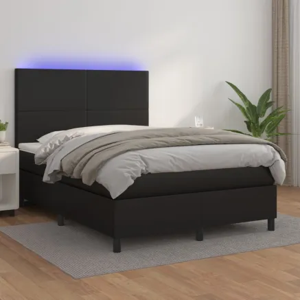 Sommier à lattes de lit avec matelas et LED Noir 140x190 cm