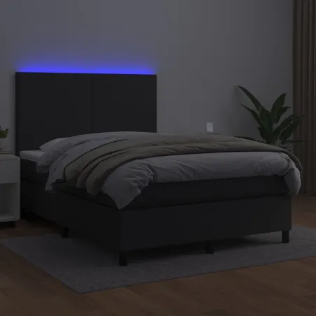 Sommier à lattes de lit avec matelas et LED Noir 140x190 cm