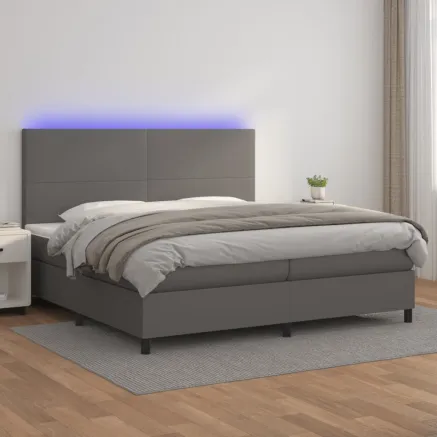 Sommier à lattes de lit avec matelas et LED Gris 200x200 cm