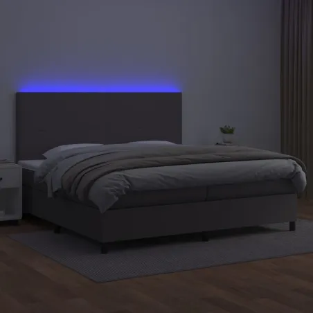 Sommier à lattes de lit avec matelas et LED Gris 200x200 cm