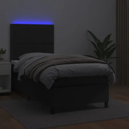 Sommier à lattes de lit avec matelas et LED Noir 90x200 cm