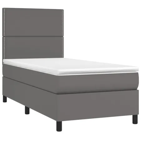 Sommier à lattes de lit avec matelas et LED Gris 90x200 cm