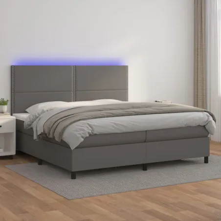 Sommier à lattes de lit avec matelas et LED Gris 200x200 cm