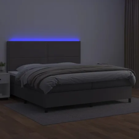 Sommier à lattes de lit avec matelas et LED Gris 200x200 cm