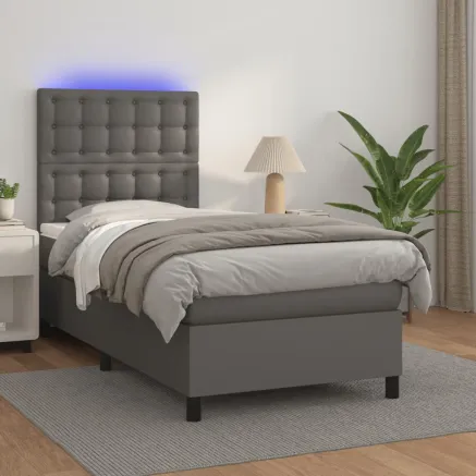 Sommier à lattes de lit avec matelas et LED Gris 90x200 cm