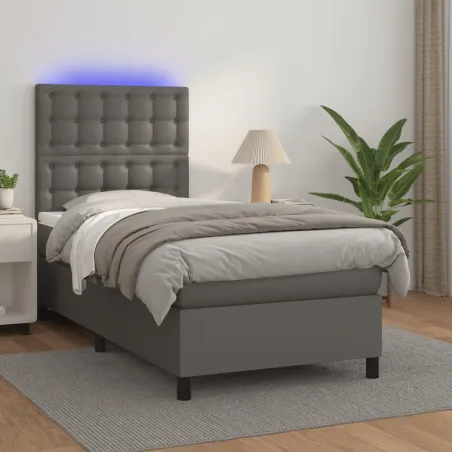 Sommier à lattes de lit avec matelas et LED Gris 90x200 cm