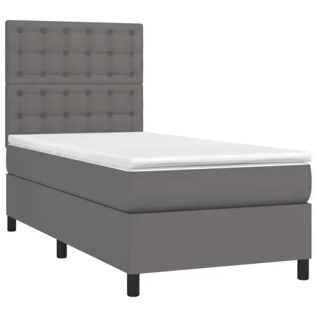 Sommier à lattes de lit avec matelas et LED Gris 90x200 cm