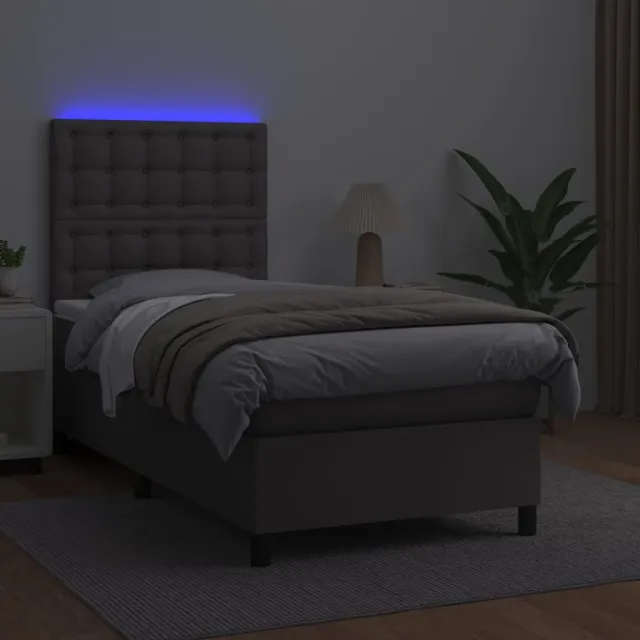Sommier à lattes de lit avec matelas et LED Gris 90x200 cm