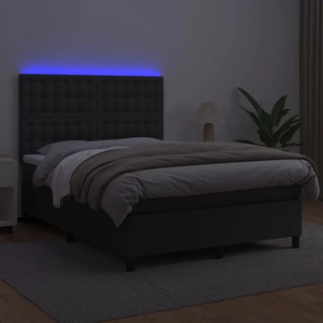 Sommier à lattes de lit avec matelas et LED Noir 140x190 cm