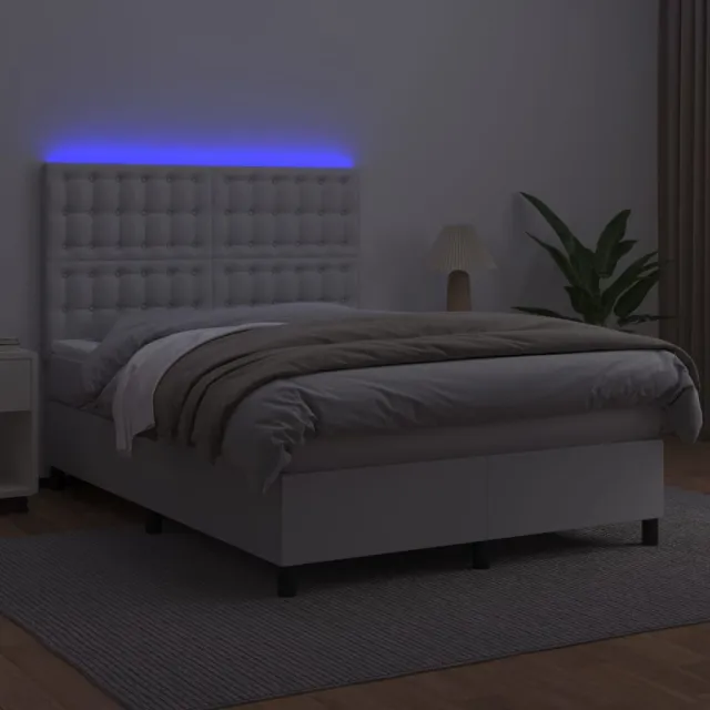 Sommier à lattes de lit avec matelas et LED Blanc 140x190 cm