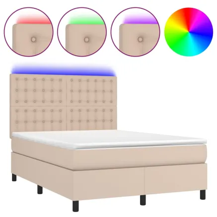 Sommier à lattes de lit avec matelas LED Cappuccino 140x190 cm 2