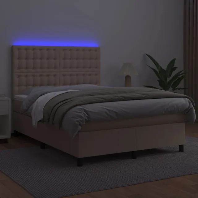 Sommier à lattes de lit avec matelas LED Cappuccino 140x200 cm