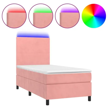 Sommier à lattes de lit et matelas et LED Rose 80x200cm Velours