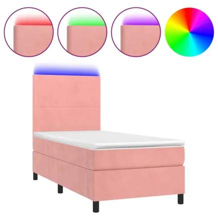 Sommier à lattes de lit avec matelas LED Rose 90x200 cm Velours 2