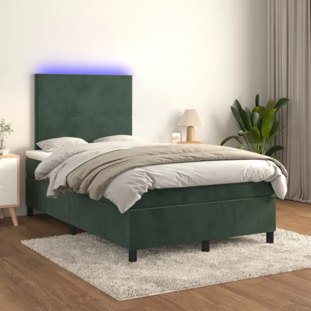 Sommier à lattes de lit avec matelas LED Vert foncé 120x200 cm