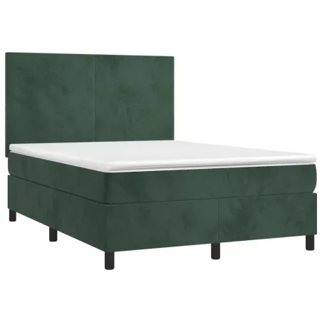 Sommier à lattes de lit avec matelas LED Vert foncé 140x190 cm