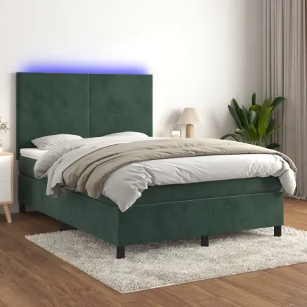 Sommier à lattes de lit avec matelas LED Vert foncé 140x200 cm