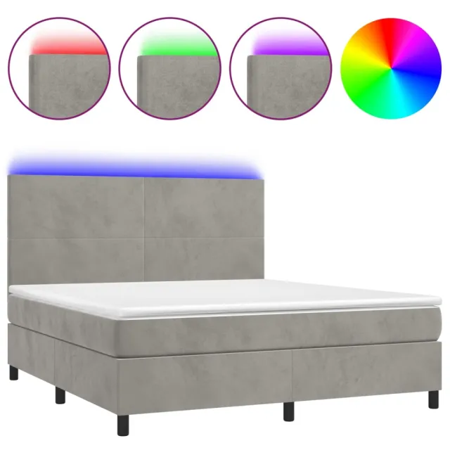 Sommier à lattes de lit avec matelas LED Gris clair 160x200 cm