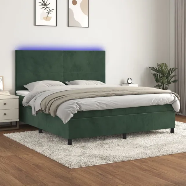 Sommier à lattes de lit avec matelas LED Vert foncé 160x200 cm