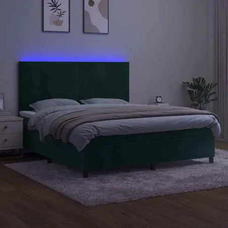 Sommier à lattes de lit avec matelas LED Vert foncé 160x200 cm